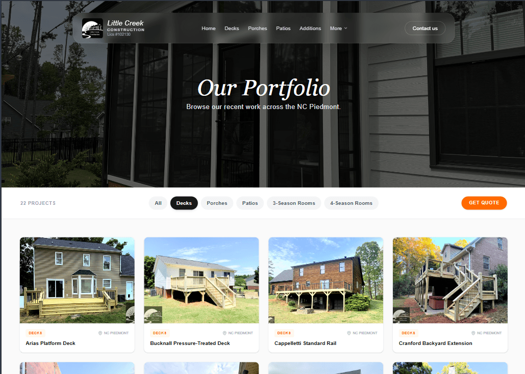 Dynamic project gallery for construction portfolio