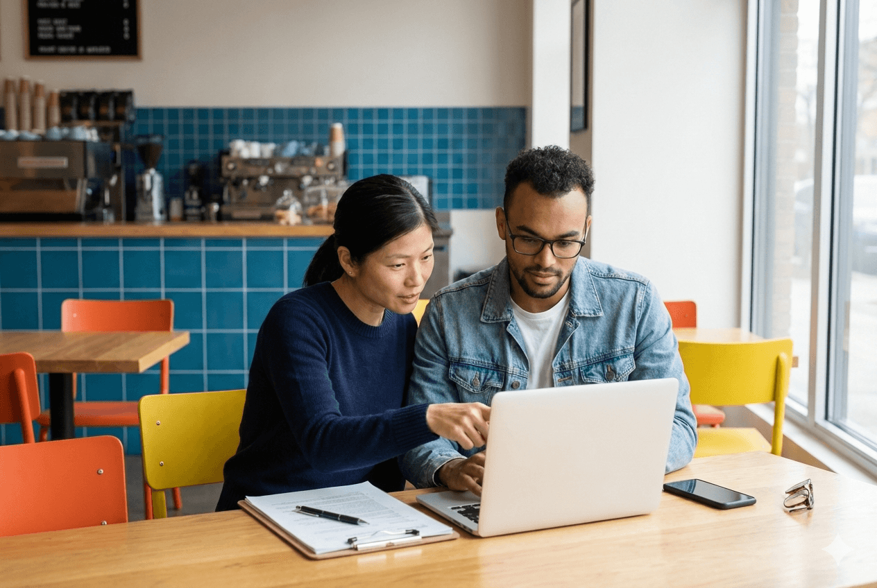 Local web developer in Greensboro meeting with client